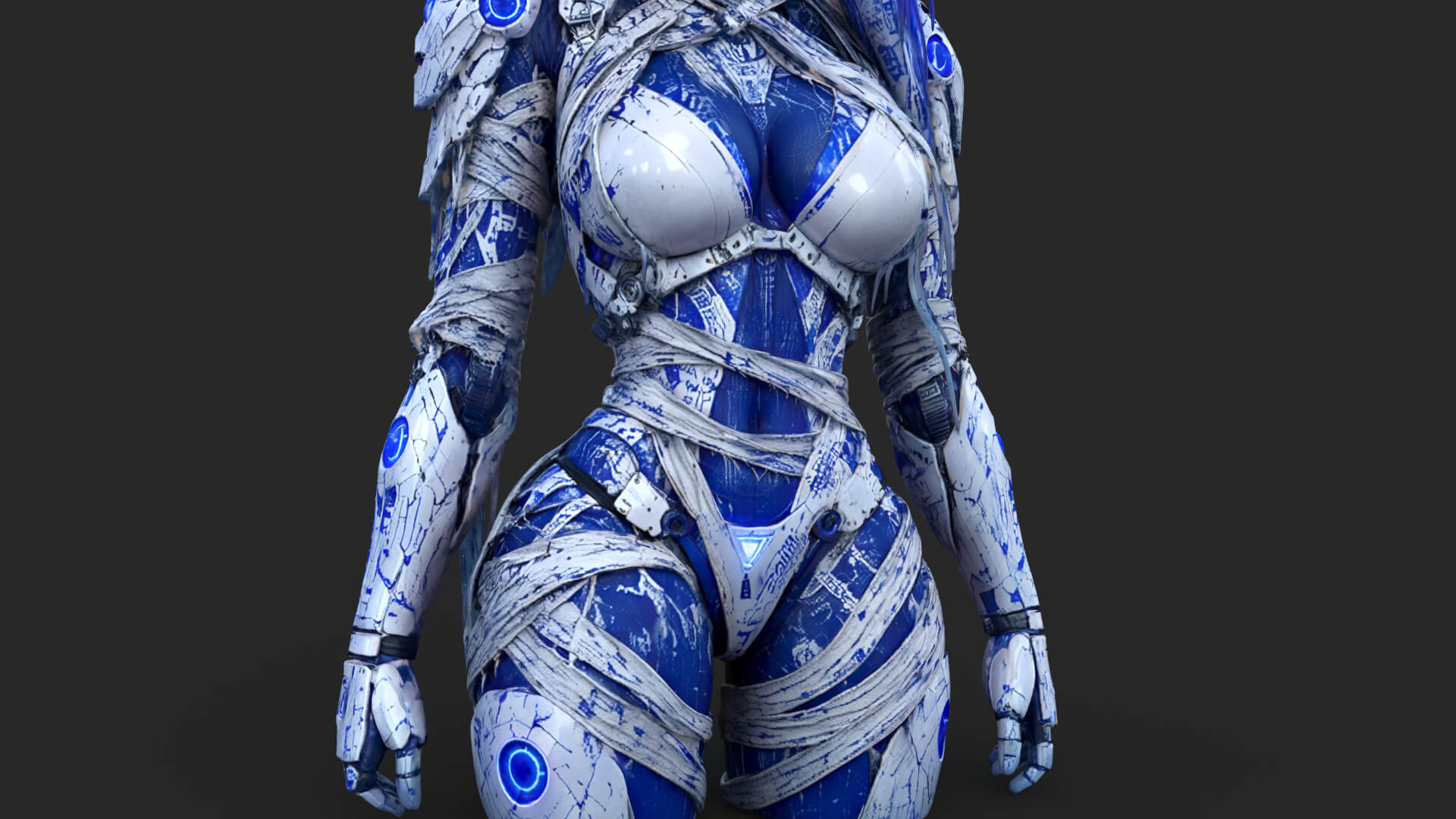 Cybernetic Blu Woman High-Detail 3d Model 3D Model