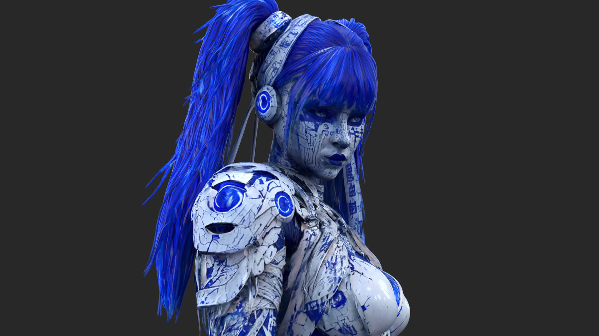 Cybernetic Blu Woman High-Detail 3d Model 3D Model