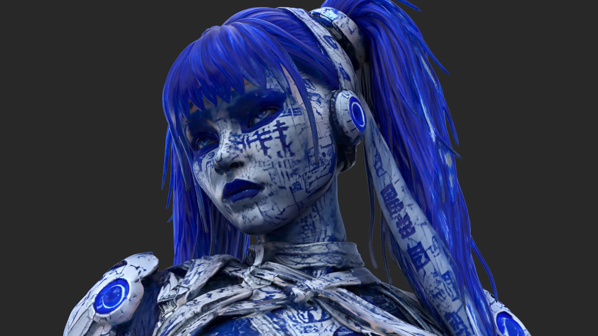 Cybernetic Blu Woman High-Detail 3d Model 3D Model