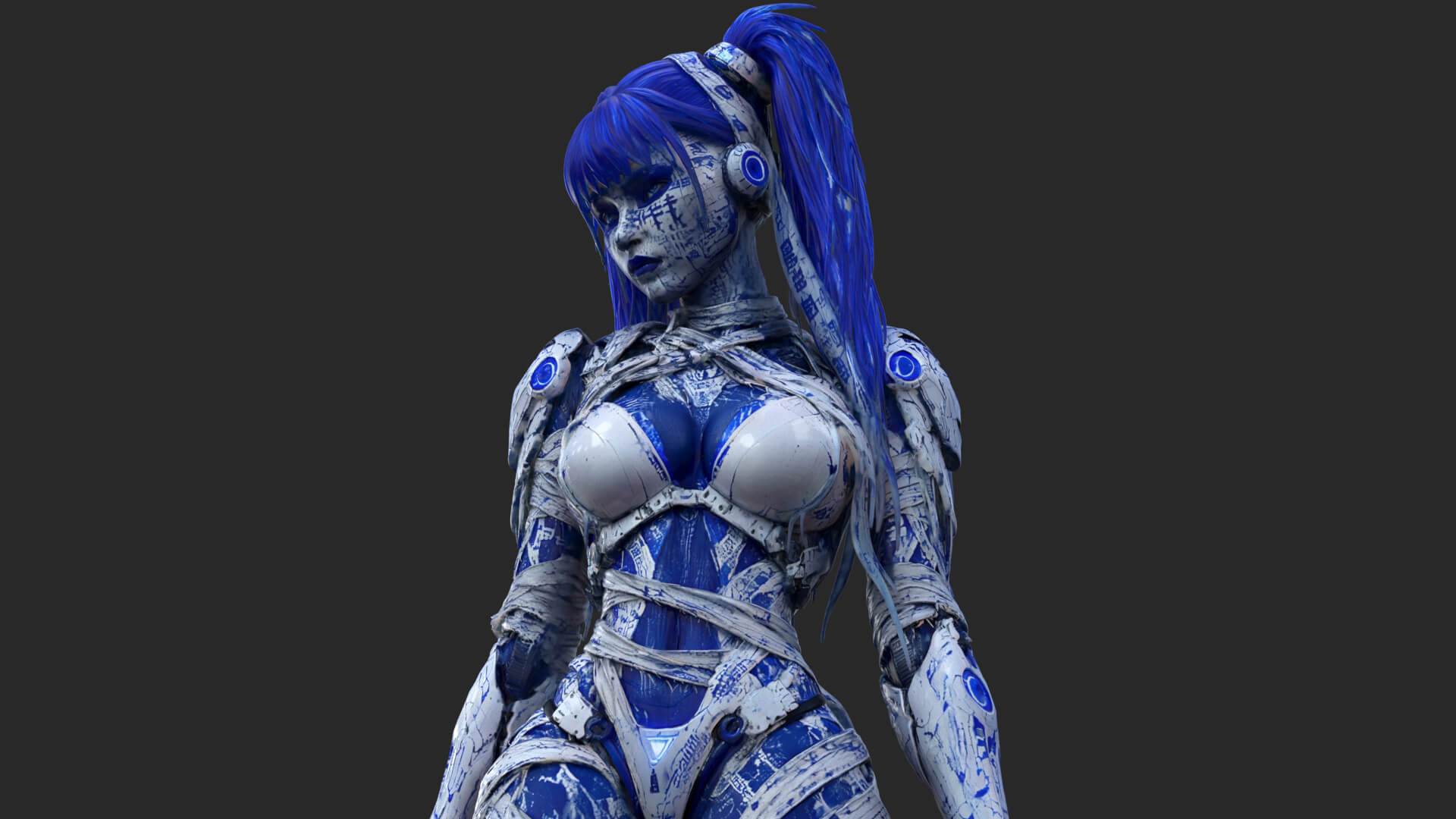 Cybernetic Blu Woman High-Detail 3d Model 3D Model