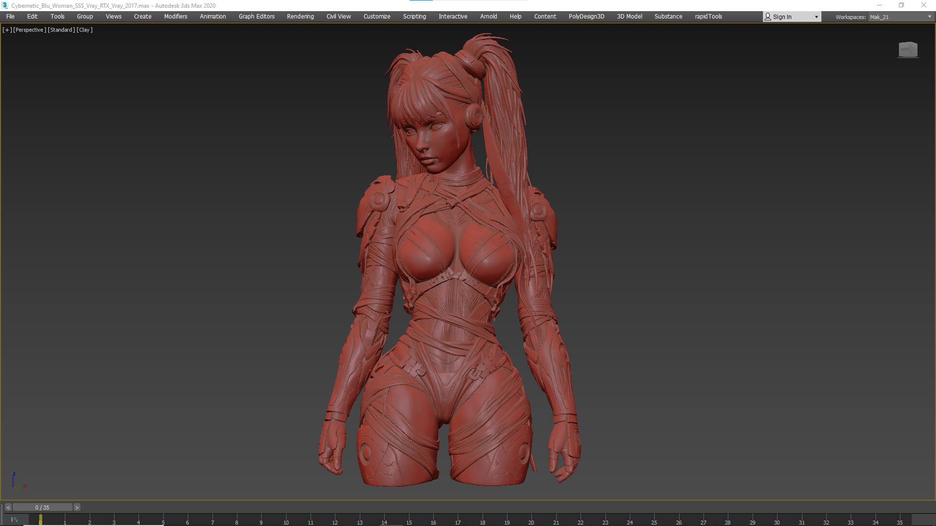 Cybernetic Blu Woman High-Detail 3d Model 3D Model