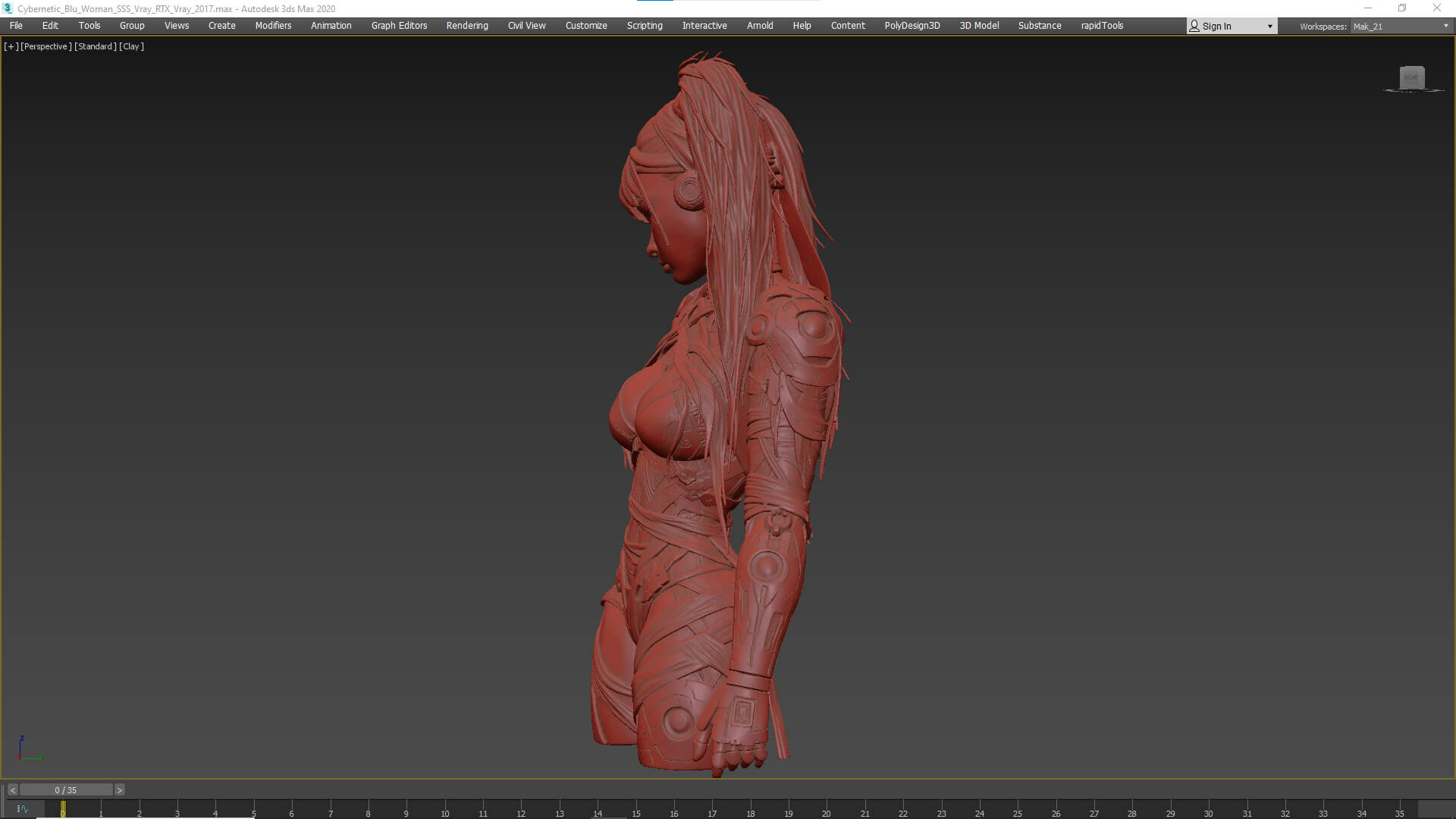 Cybernetic Blu Woman High-Detail 3d Model 3D Model