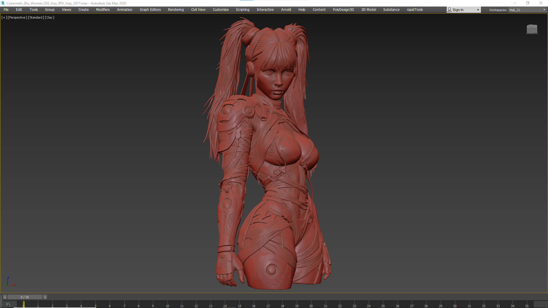 Cybernetic Blu Woman High-Detail 3d Model 3D Model