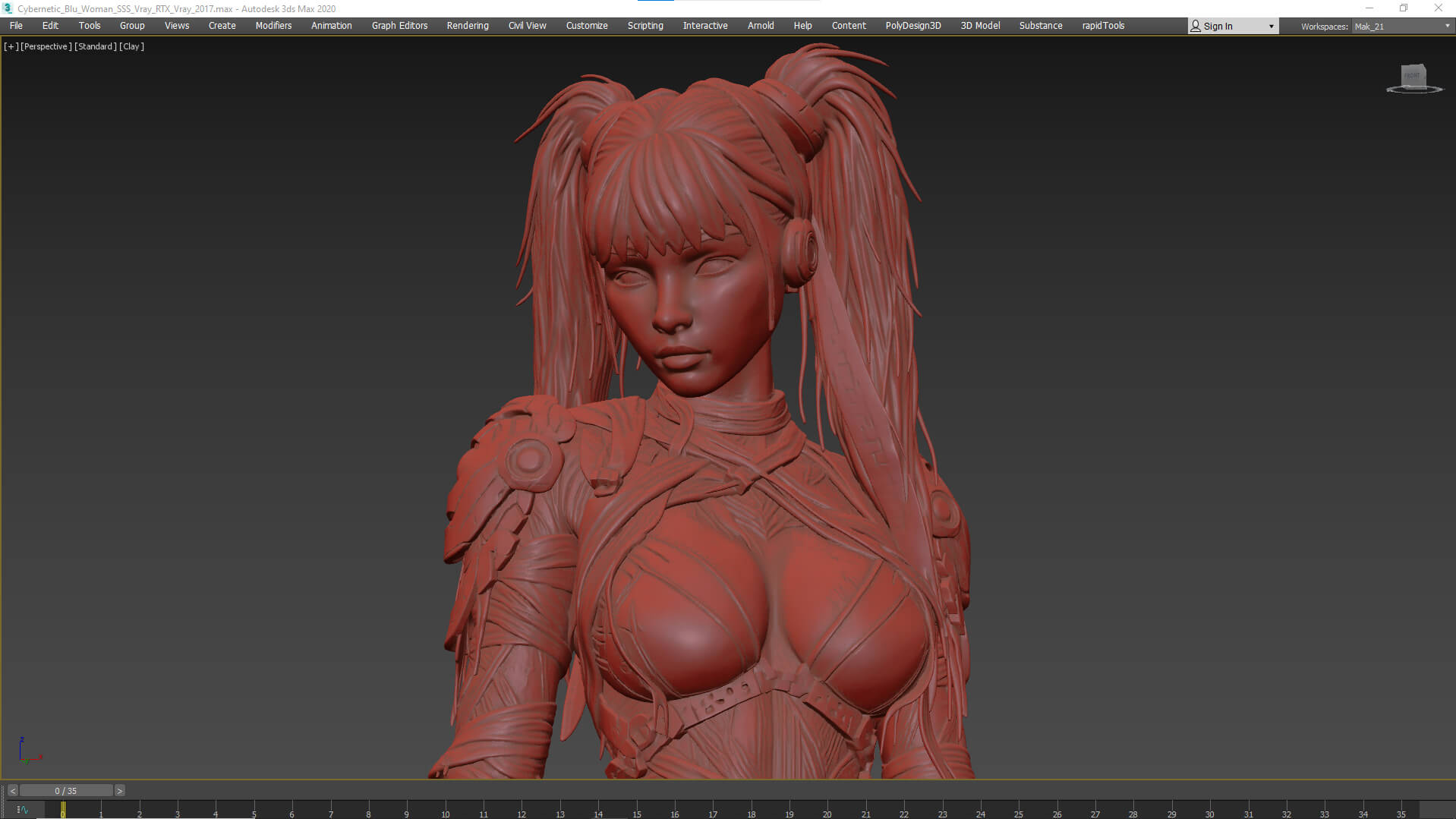 Cybernetic Blu Woman High-Detail 3d Model 3D Model