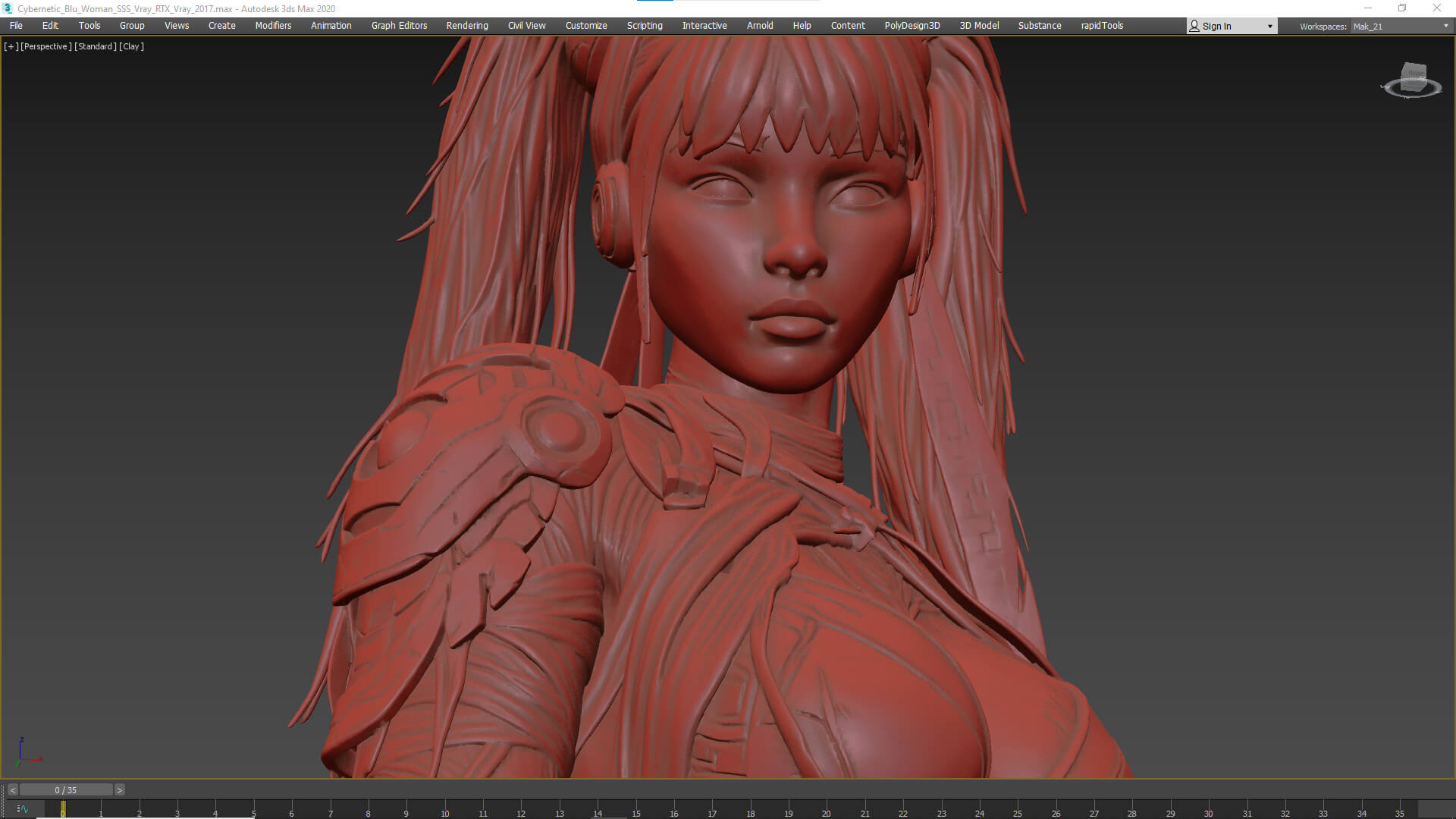 Cybernetic Blu Woman High-Detail 3d Model 3D Model