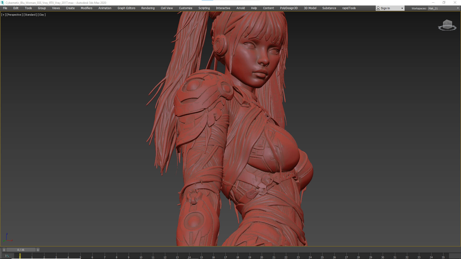 Cybernetic Blu Woman High-Detail 3d Model 3D Model