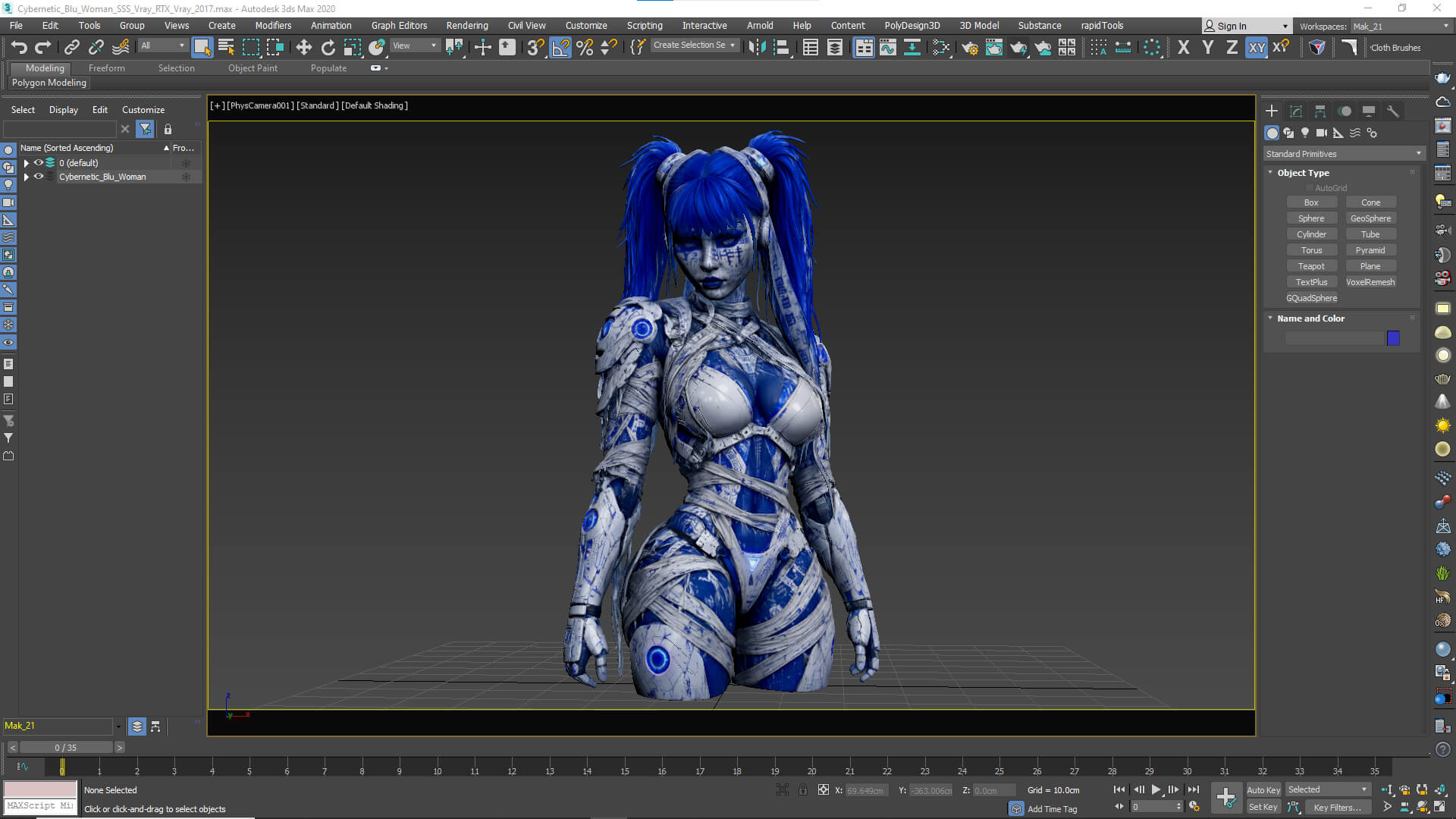 Cybernetic Blu Woman High-Detail 3d Model 3D Model