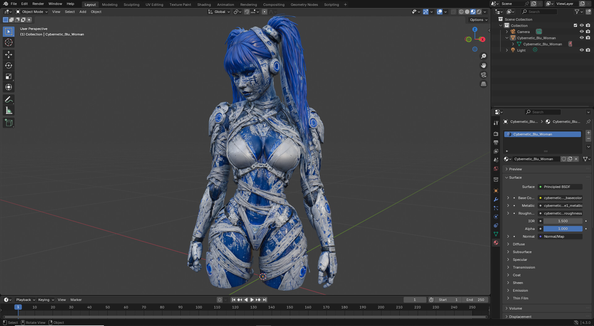 Cybernetic Blu Woman High-Detail 3d Model 3D Model