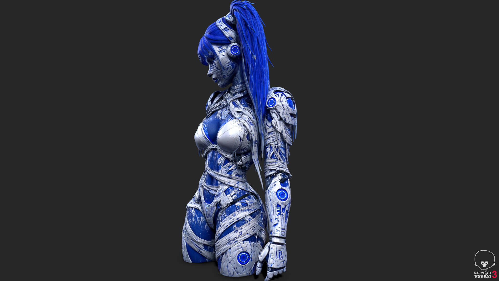 Cybernetic Blu Woman High-Detail 3d Model 3D Model