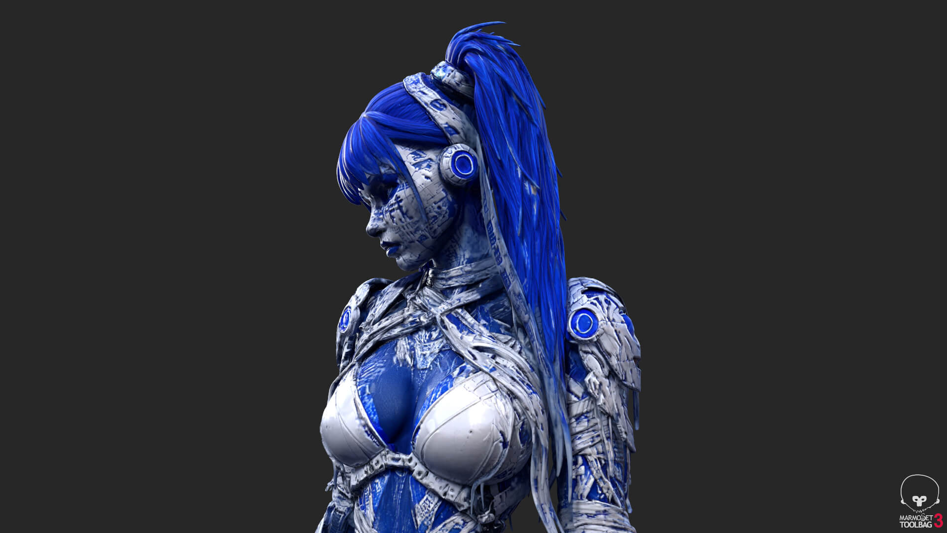 Cybernetic Blu Woman High-Detail 3d Model 3D Model