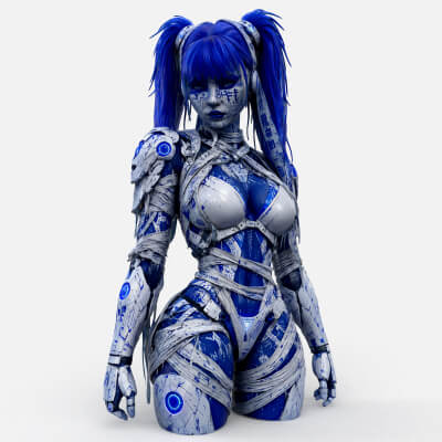 Cybernetic Blu Woman High-Detail 3d Model