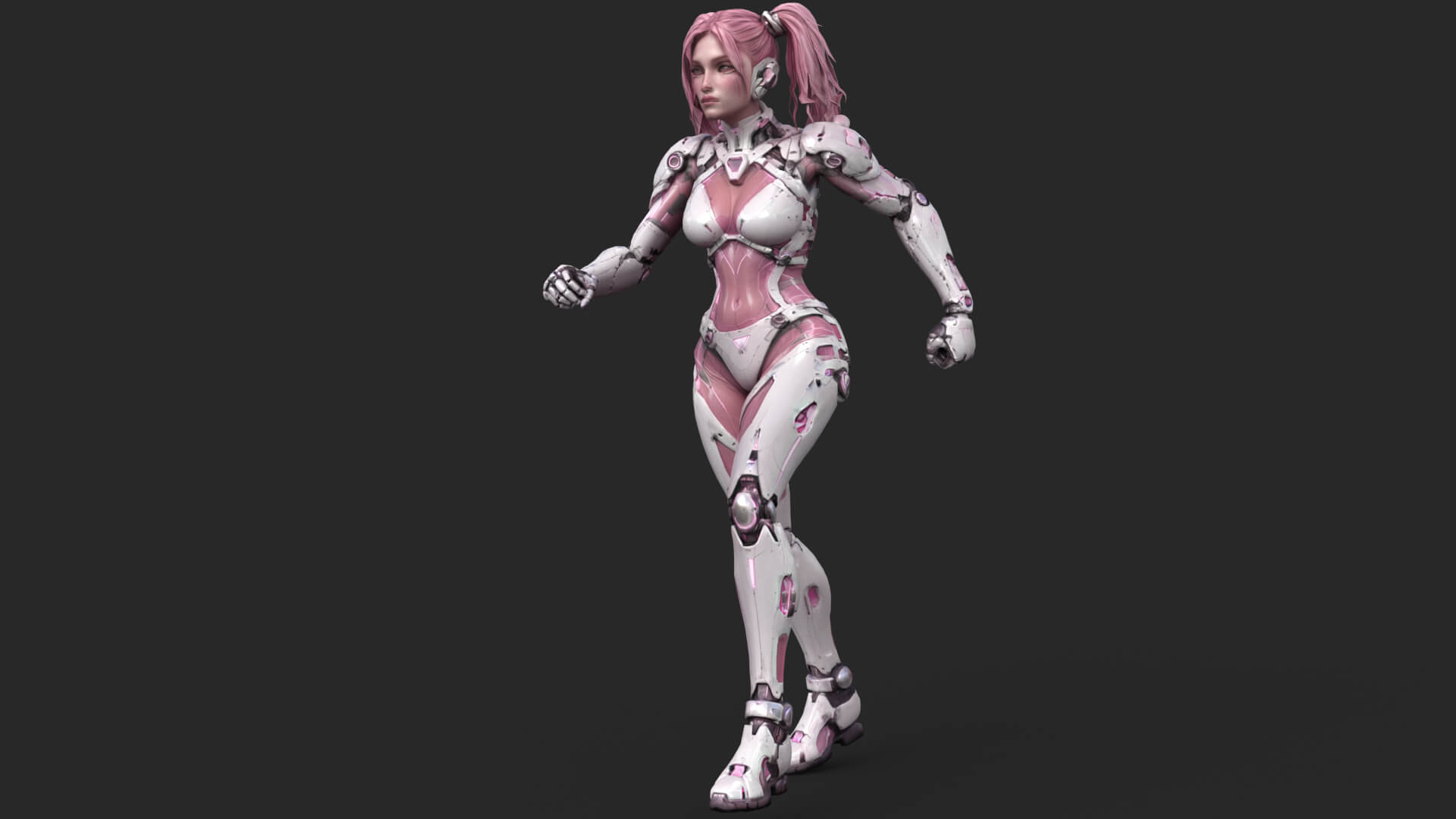 Cybernetic Girl Walk Low-Poly 3D Model 3D Model