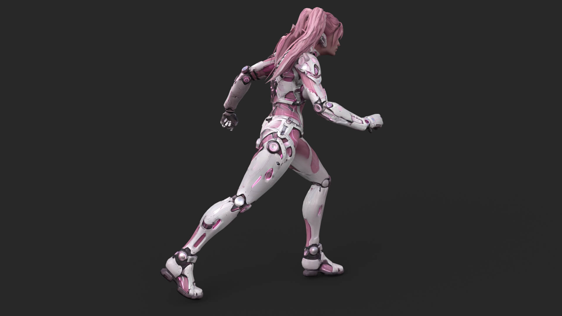 Cybernetic Girl Walk Low-Poly 3D Model 3D Model