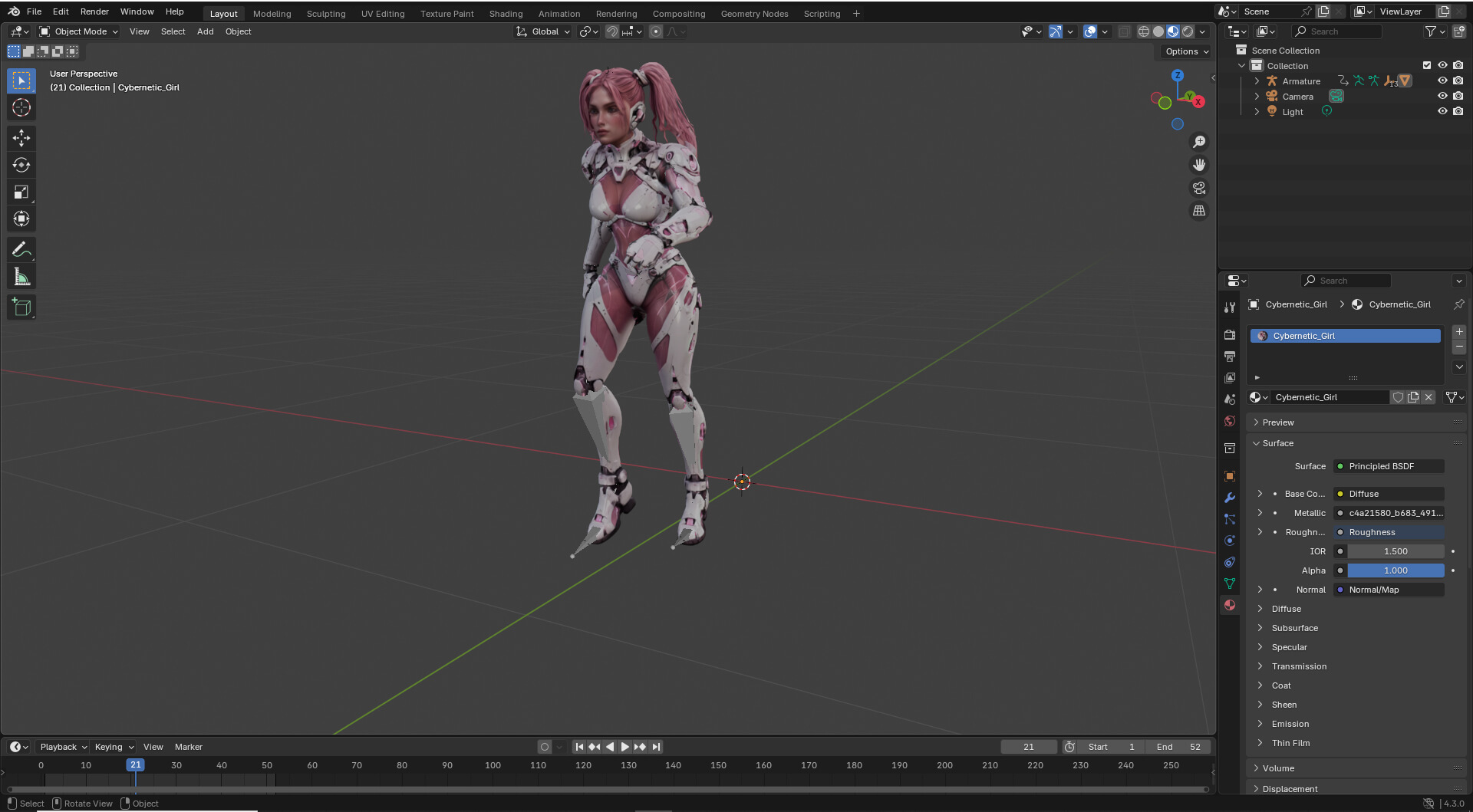 Cybernetic Girl Walk Low-Poly 3D Model 3D Model