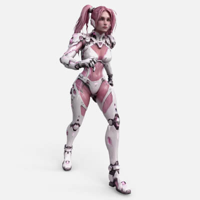 Cybernetic Girl Walk Low-Poly 3D Model 3D Model
