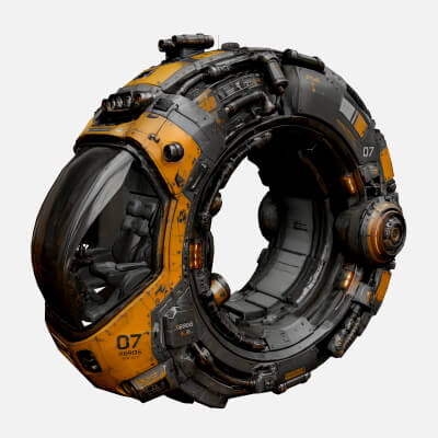 Futuristic Ring Spacecraft Low-Poly 3D Model