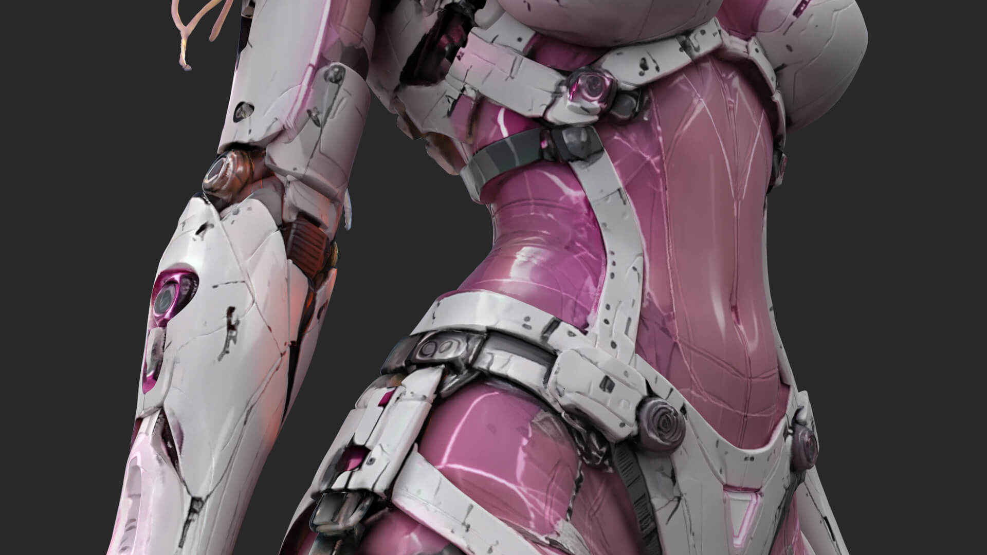 Pink Cyborg Female High-Detail 3D Model 3D Model
