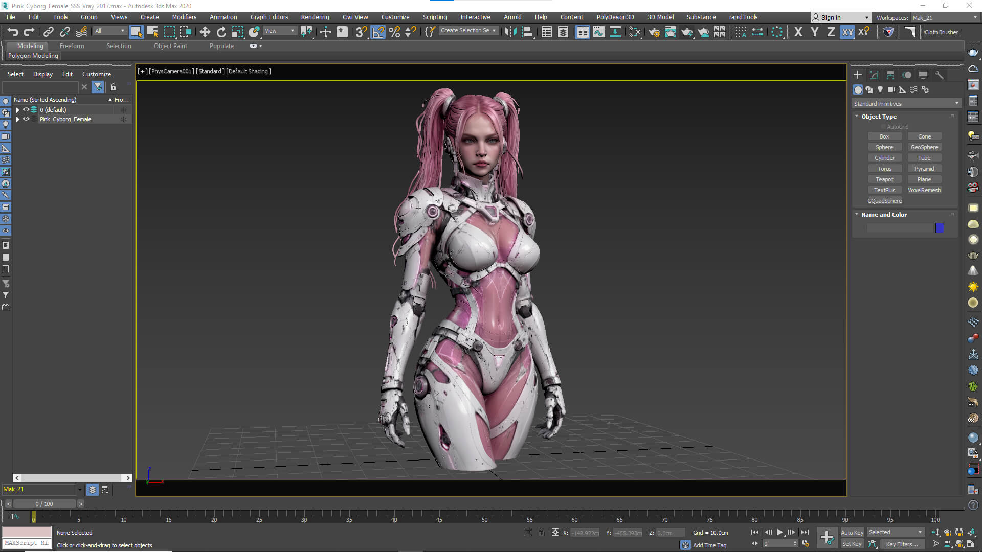 Pink Cyborg Female High-Detail 3D Model 3D Model