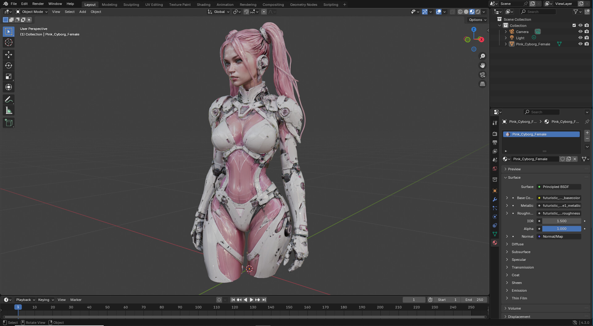 Pink Cyborg Female High-Detail 3D Model 3D Model