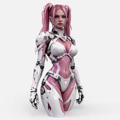 Pink Cyborg Female High-Detail 3D Model