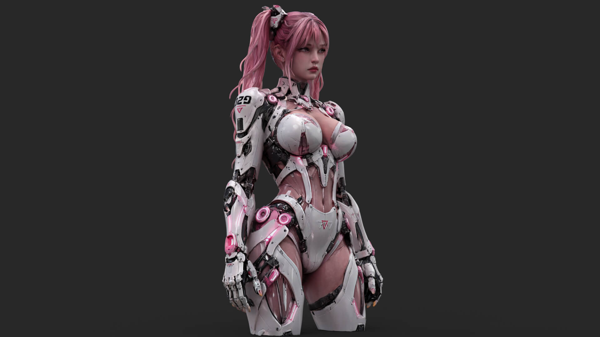 Pink Cyborg Girl High-Detail 3D Model 3D Model