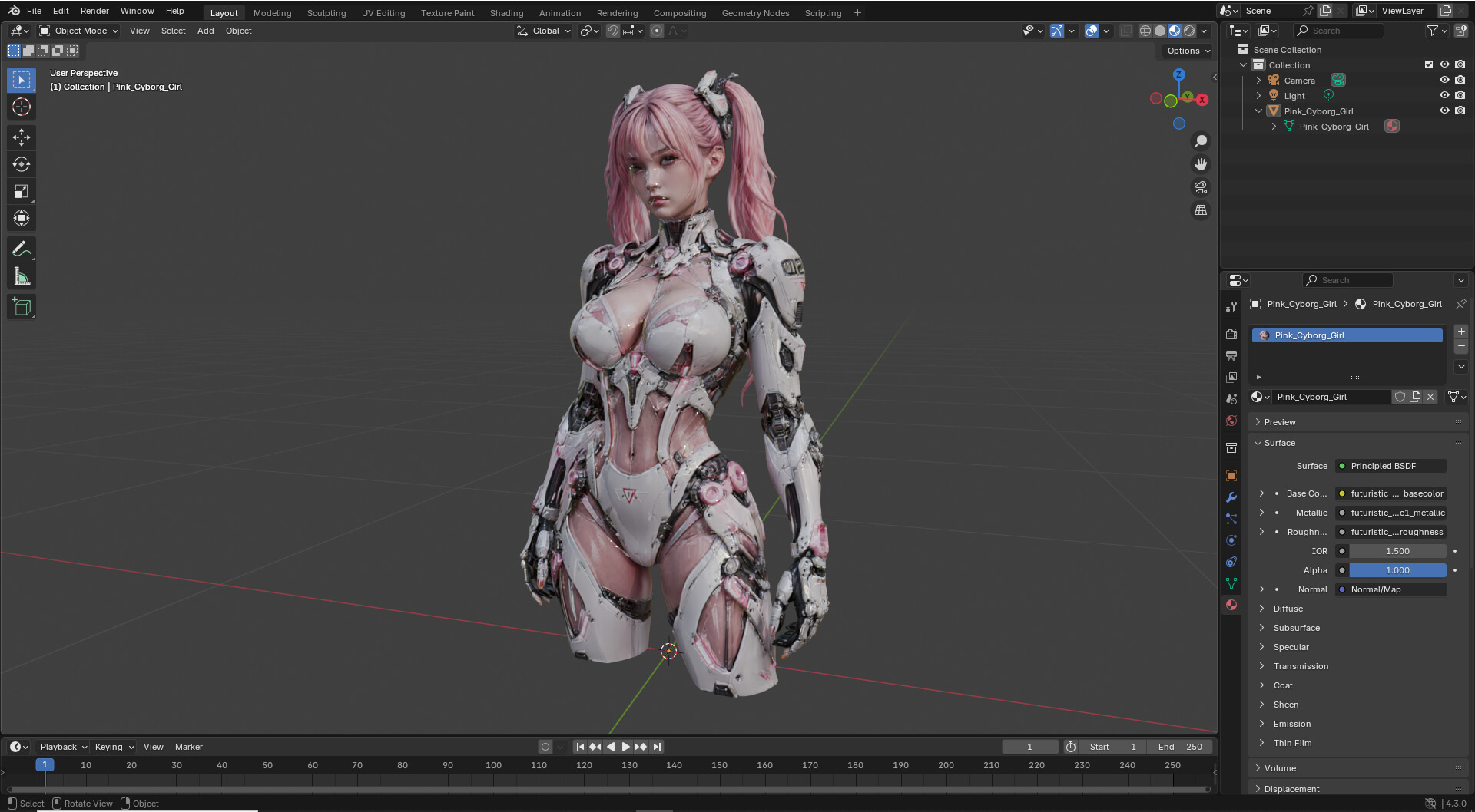 Pink Cyborg Girl High-Detail 3D Model 3D Model