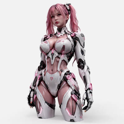 Pink Cyborg Girl High-Detail 3D Model