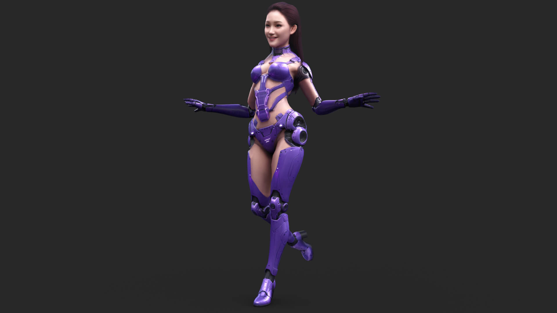 Sci-Fi Purple Armored Girl Low-Poly 3D Model 3D Model