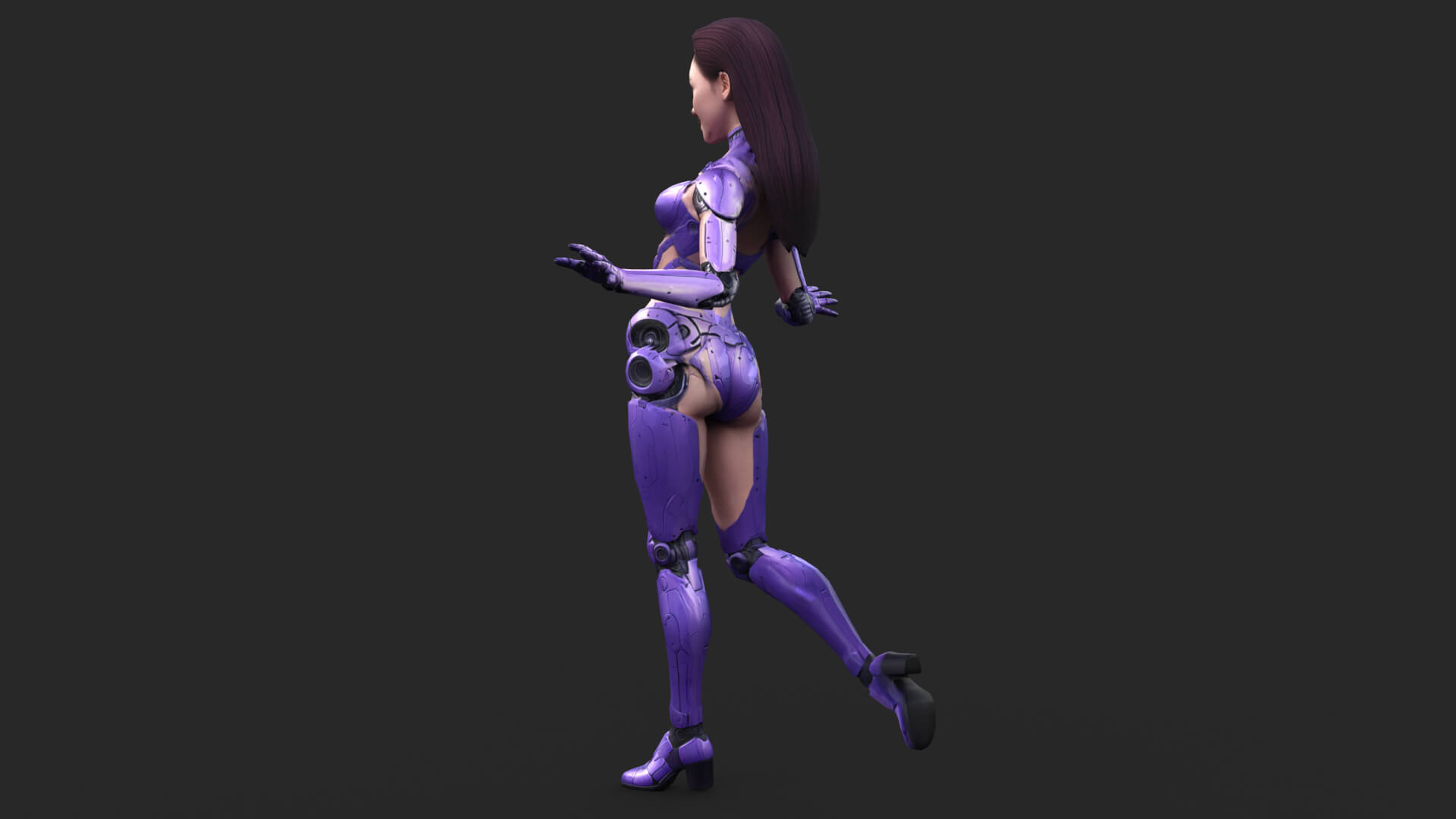 Sci-Fi Purple Armored Girl Low-Poly 3D Model 3D Model