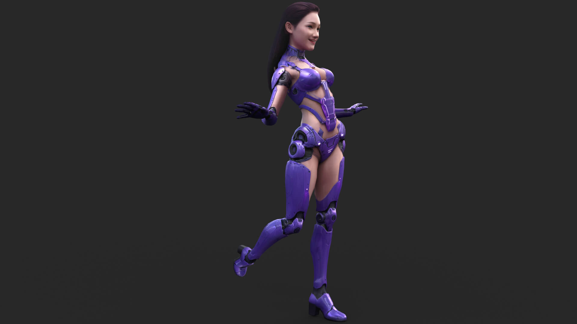 Sci-Fi Purple Armored Girl Low-Poly 3D Model 3D Model