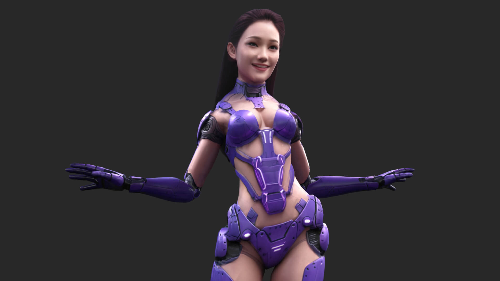 Sci-Fi Purple Armored Girl Low-Poly 3D Model 3D Model