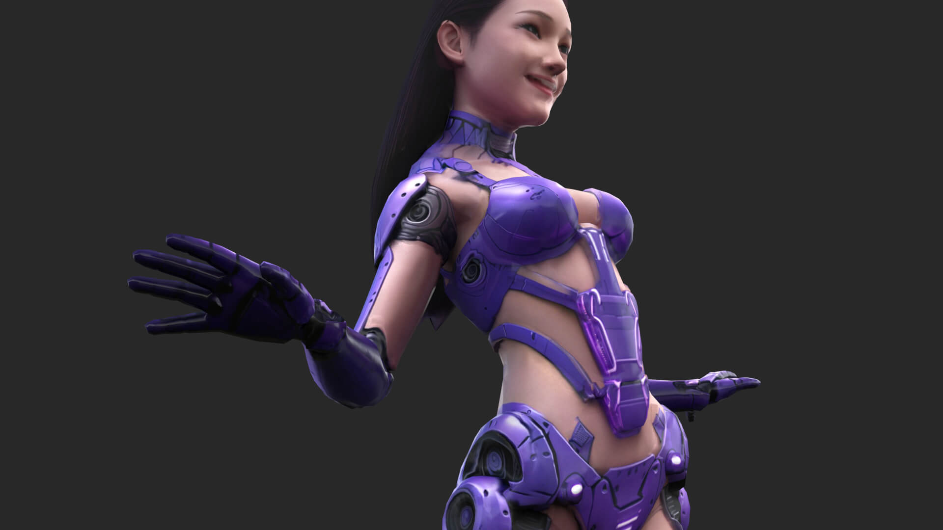 Sci-Fi Purple Armored Girl Low-Poly 3D Model 3D Model