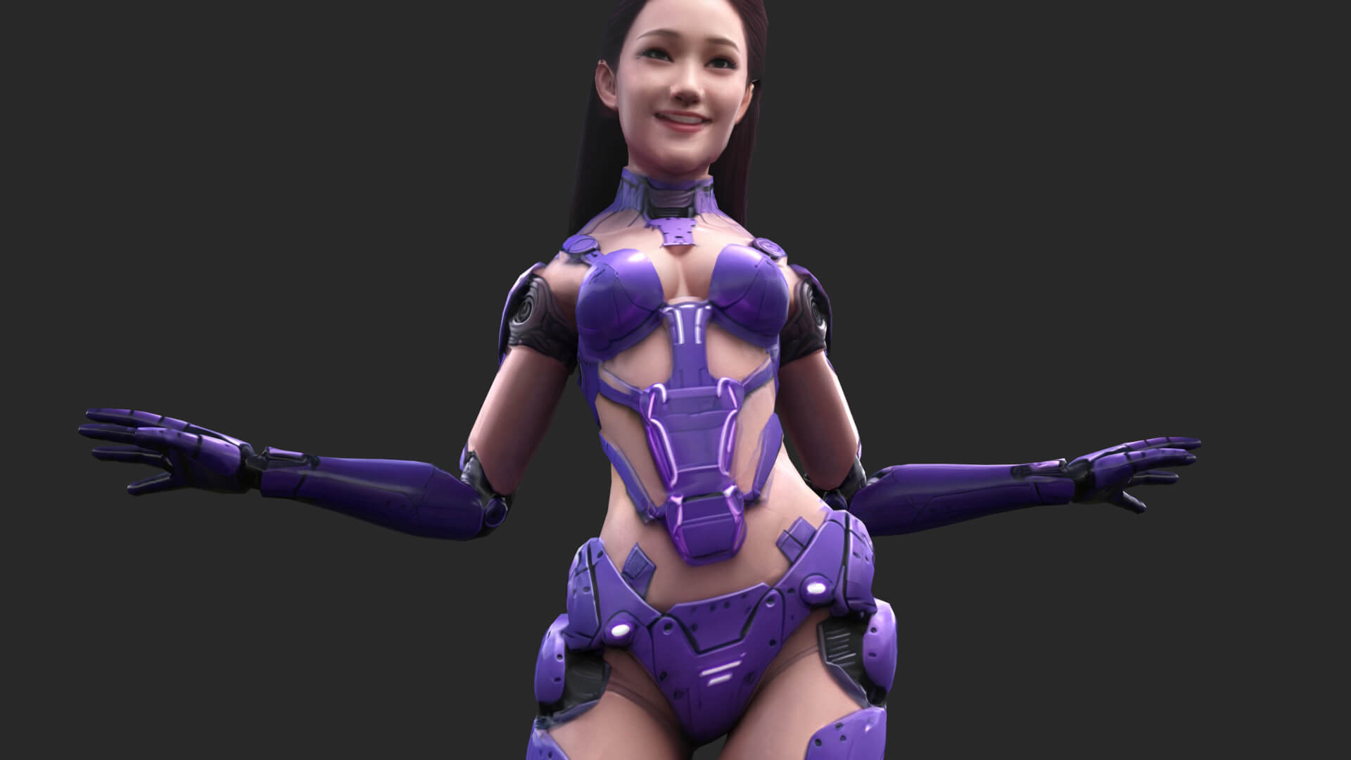 Sci-Fi Purple Armored Girl Low-Poly 3D Model 3D Model