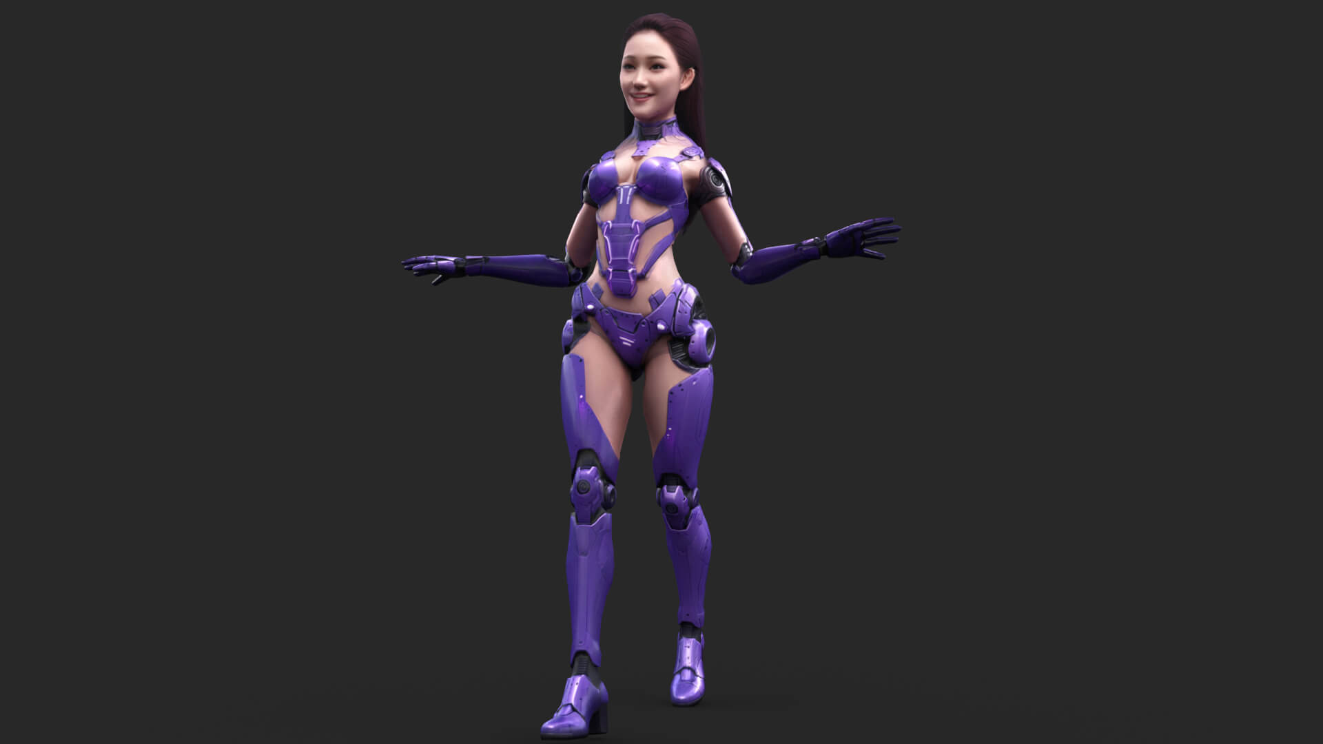 Sci-Fi Purple Armored Girl Low-Poly 3D Model 3D Model