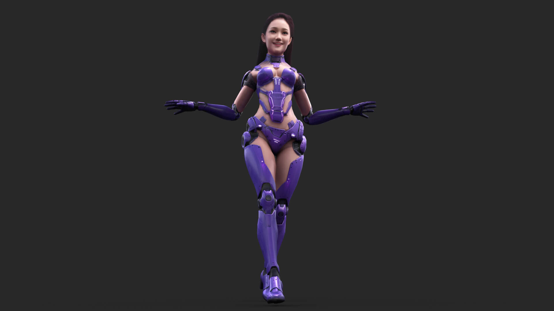 Sci-Fi Purple Armored Girl Low-Poly 3D Model 3D Model