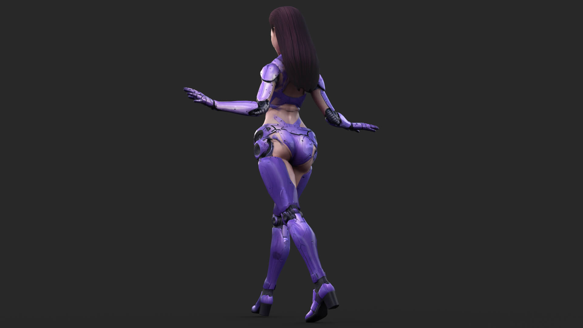 Sci-Fi Purple Armored Girl Low-Poly 3D Model 3D Model
