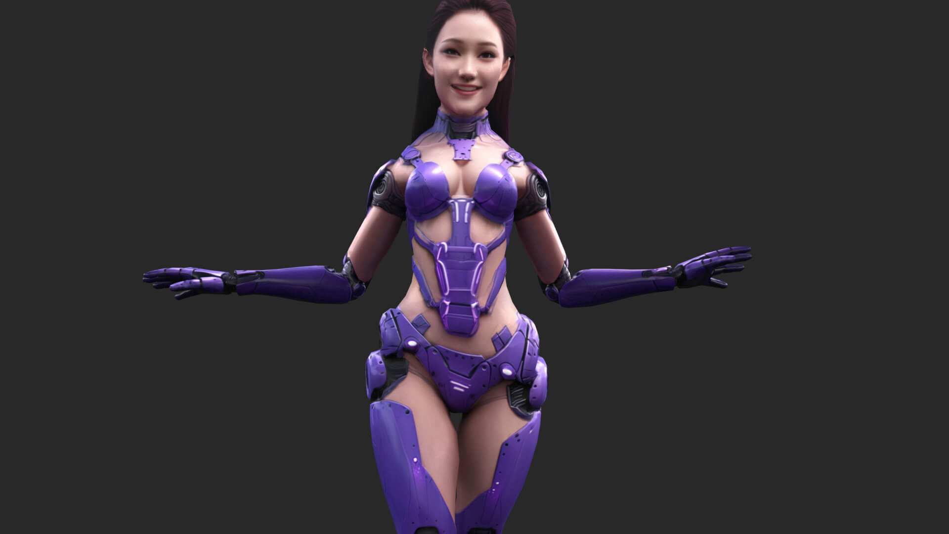 Sci-Fi Purple Armored Girl Low-Poly 3D Model 3D Model