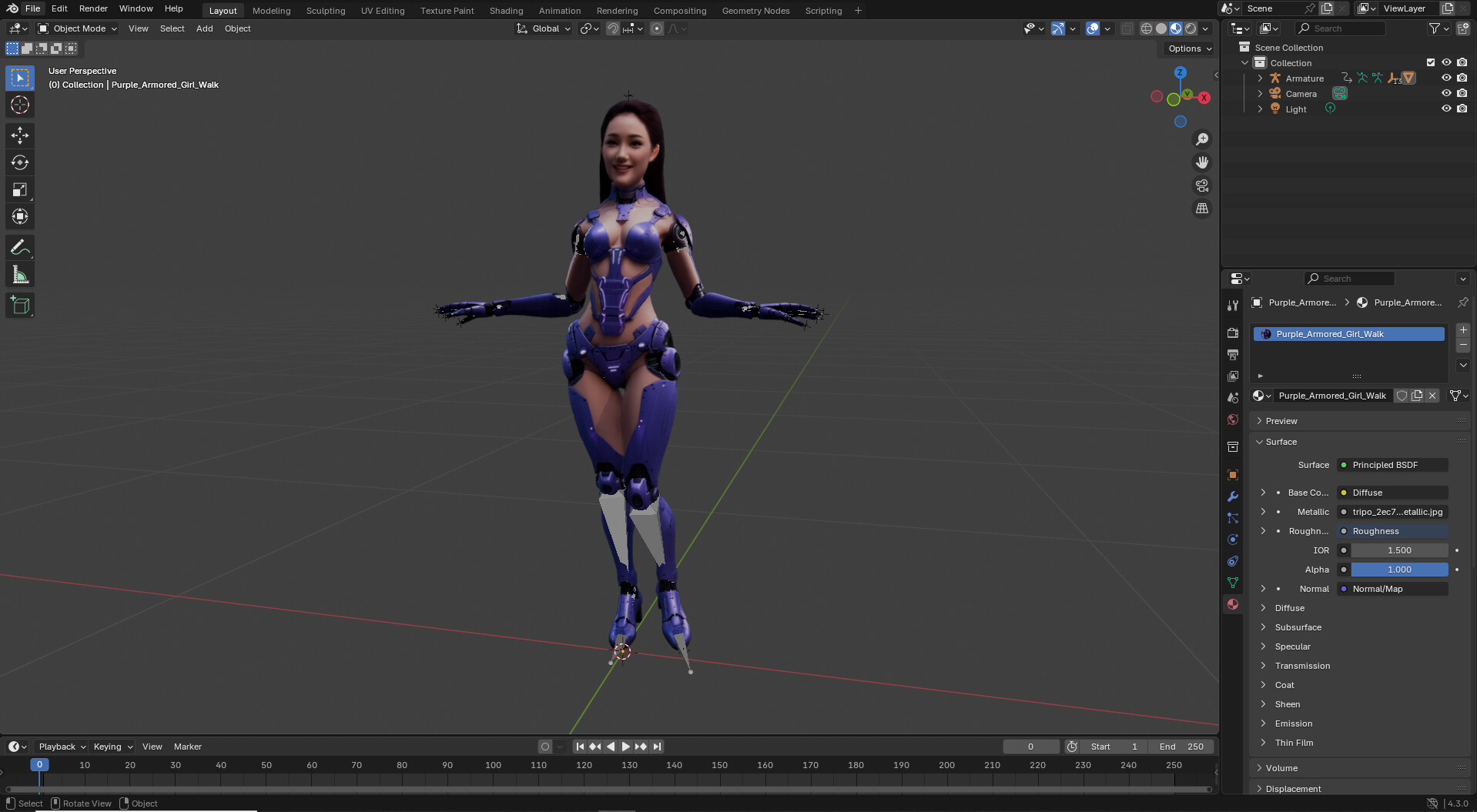 Sci-Fi Purple Armored Girl Low-Poly 3D Model 3D Model