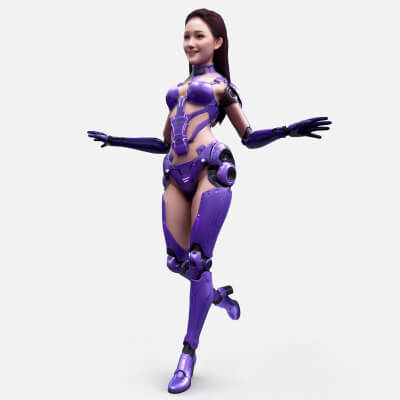 Sci-Fi Purple Armored Girl Low-Poly 3D Model