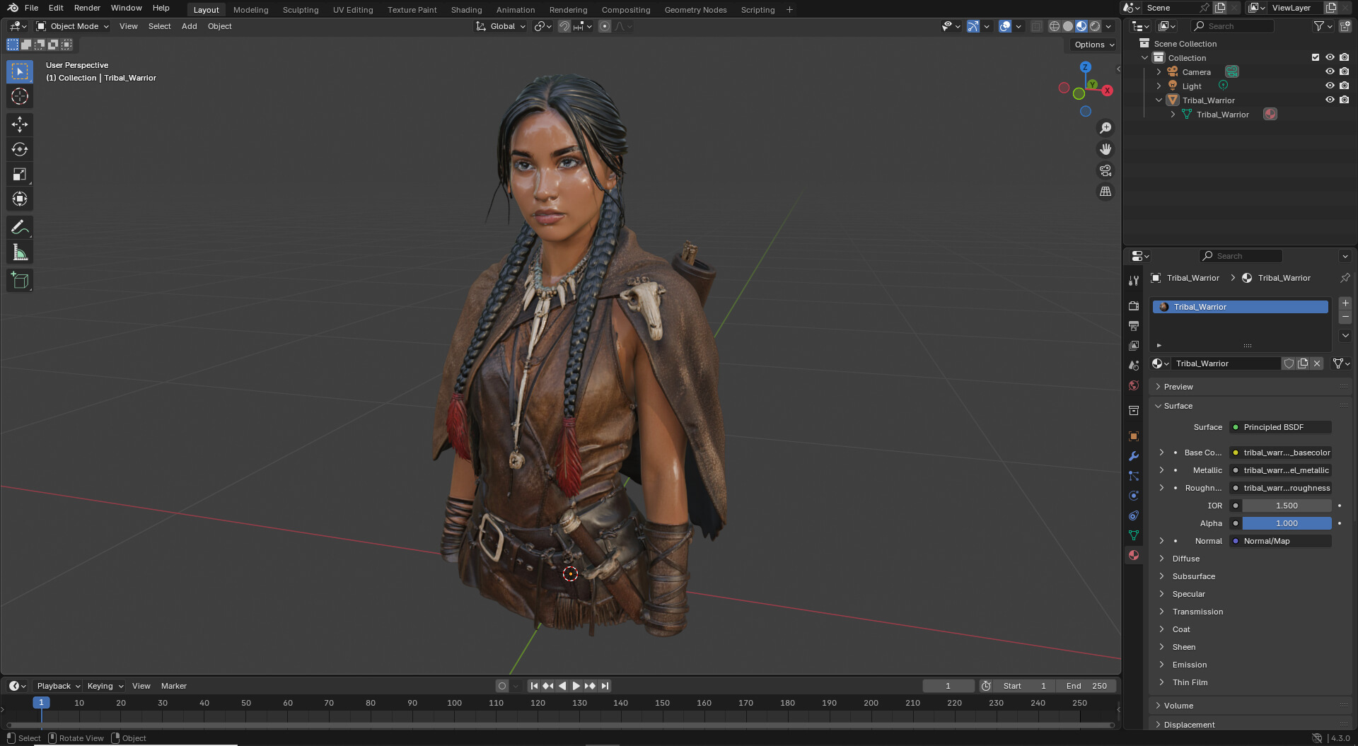Tribal Girl Warrior High Detail 3D Model 3D Model