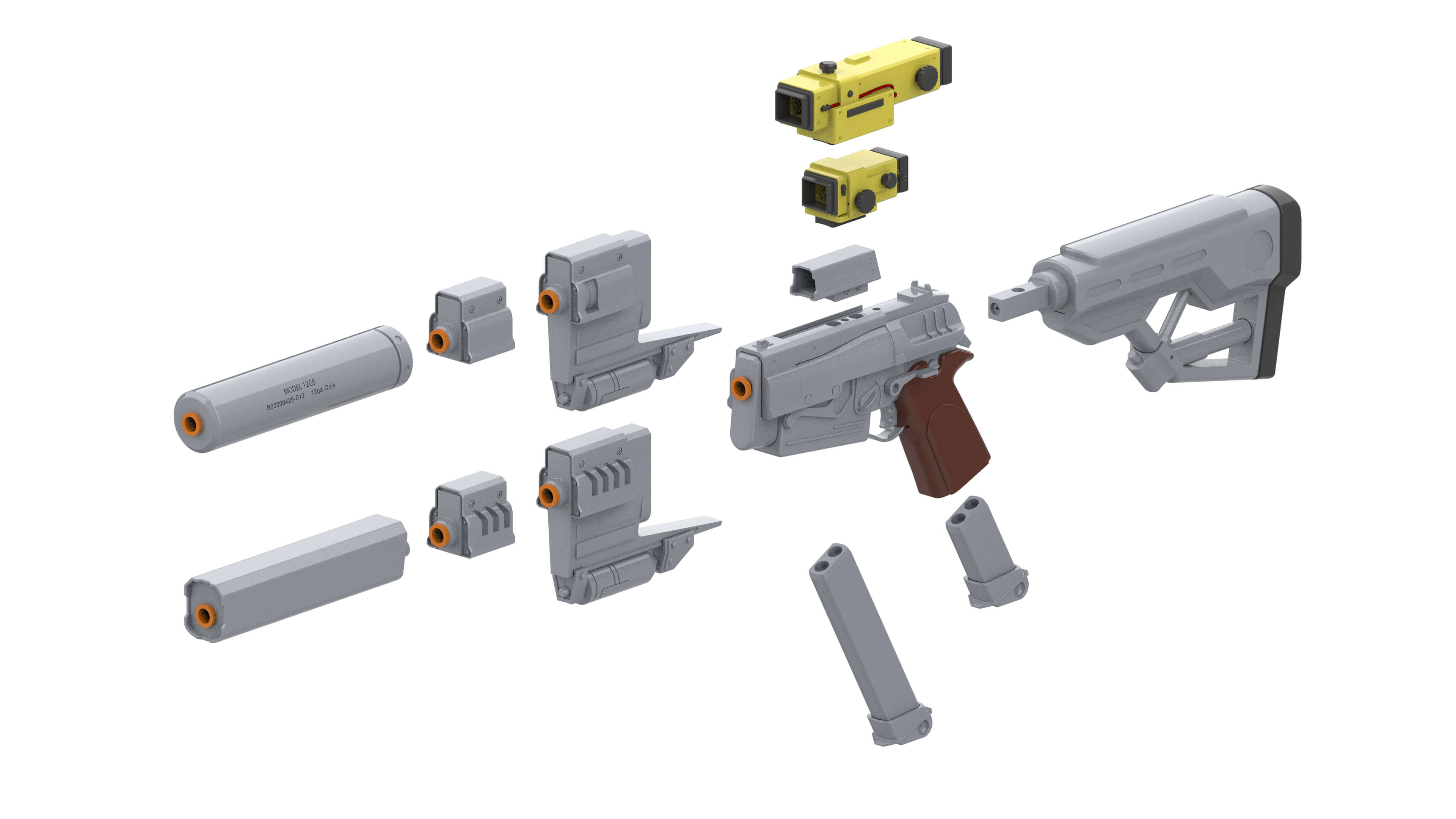 Fallout 10mm Pistol - STL OBJ CAD Bundle - Commercial Use 3D Model