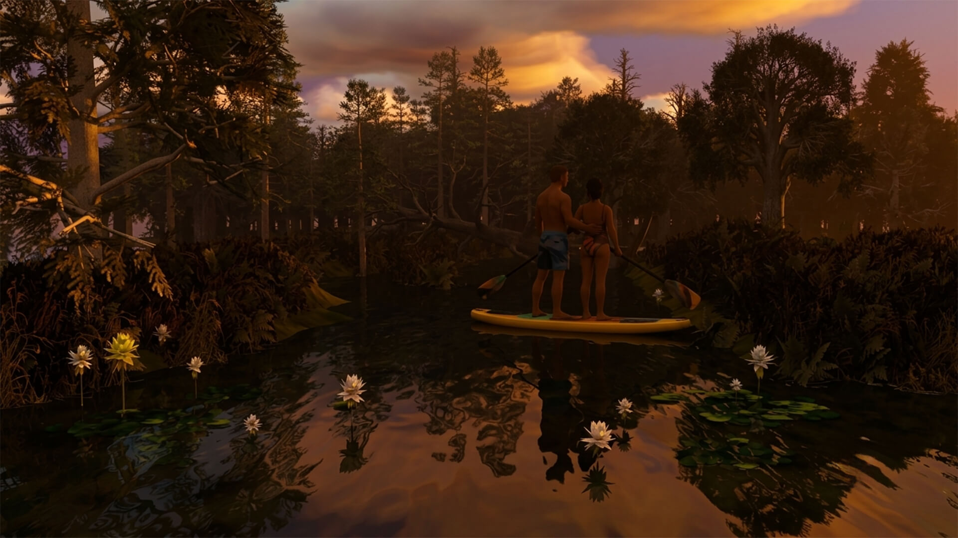 Sunset on Forest Lake 3D Render, Digital Artwork by marigold