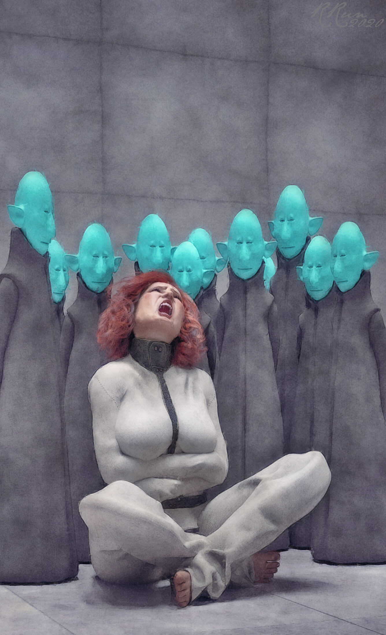 Alone with Her Thoughts 3D Render, Digital Artwork by maru_berlin