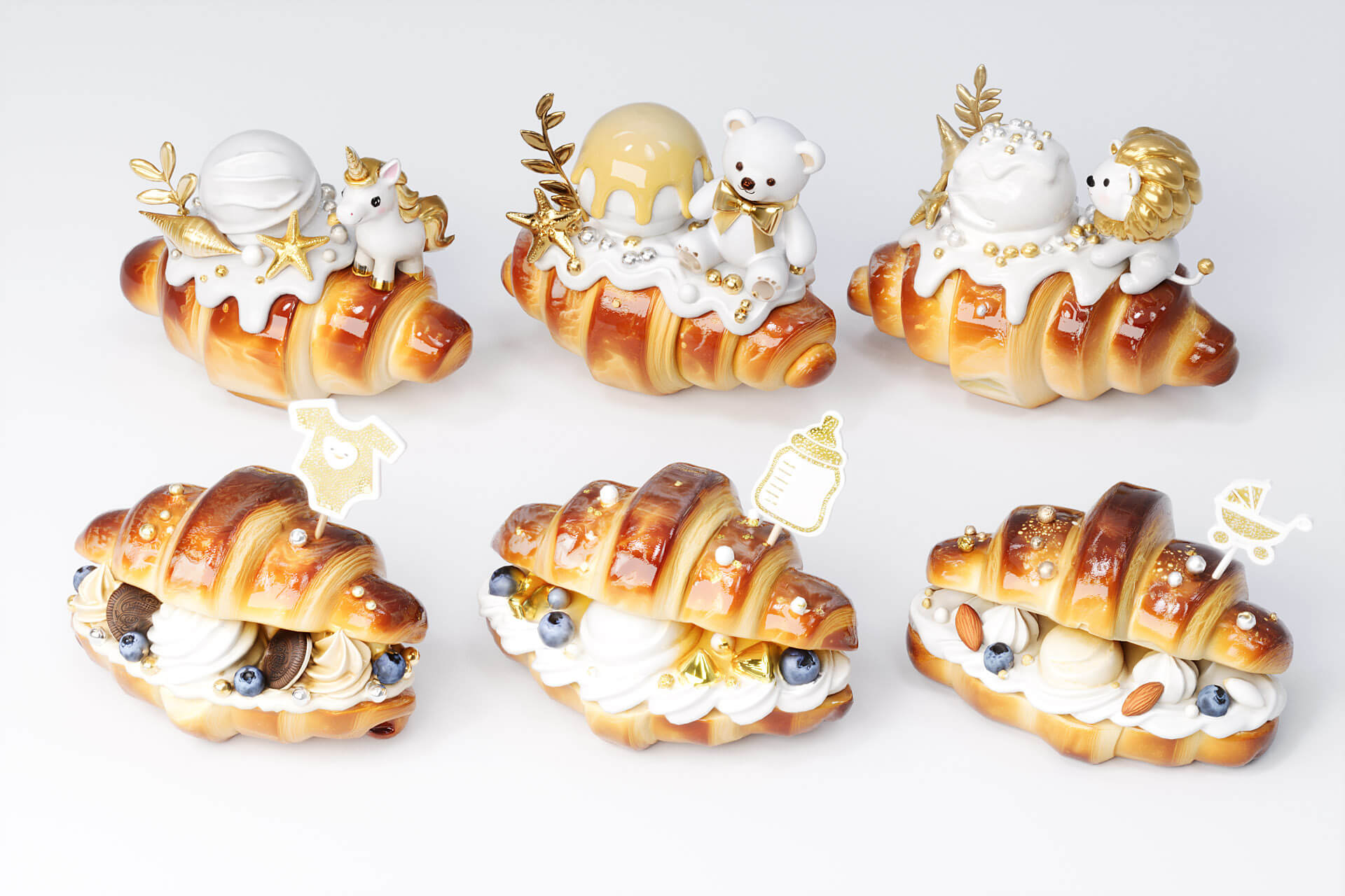 Gold Series Birth Gift Croissant Bread 3D Model