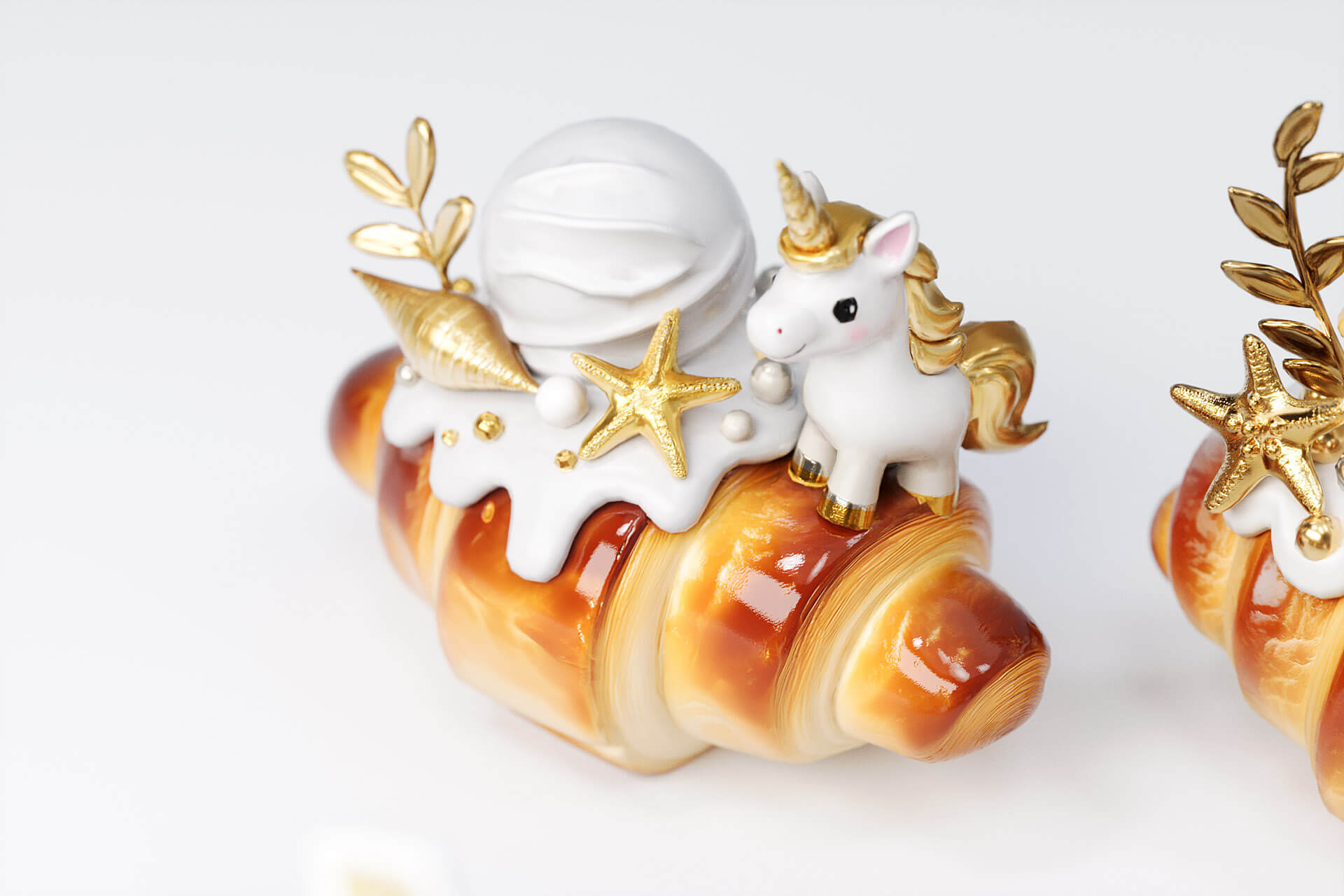 Gold Series Birth Gift Croissant Bread 3D Model