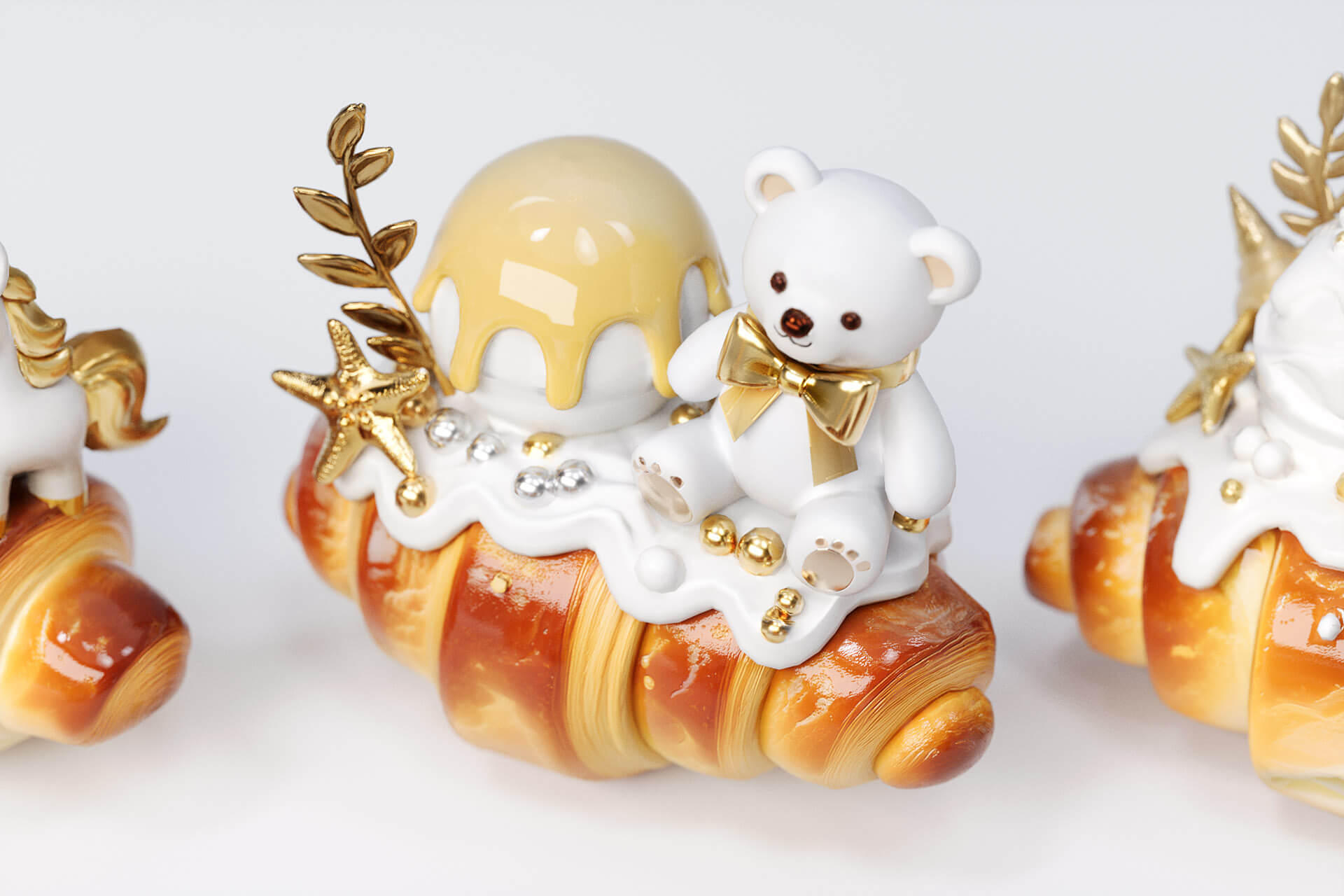 Gold Series Birth Gift Croissant Bread 3D Model