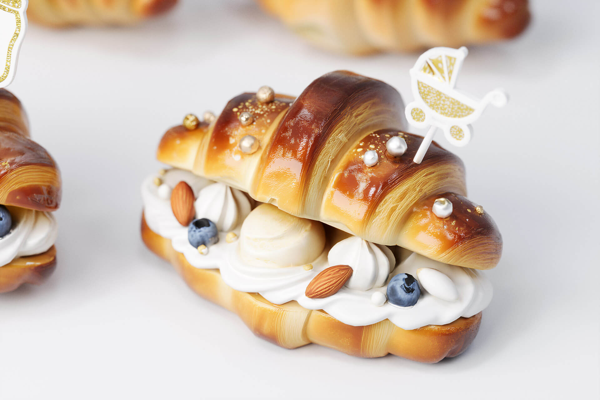 Gold Series Birth Gift Croissant Bread 3D Model