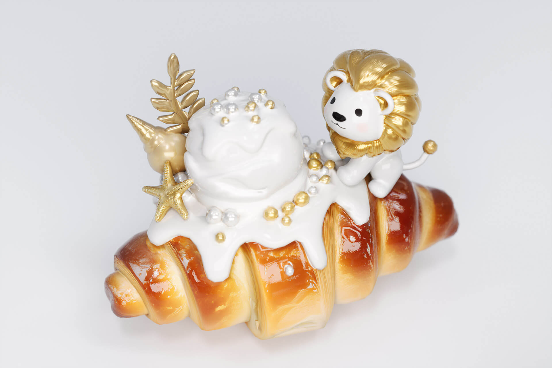 Gold Series Birth Gift Croissant Bread 3D Model