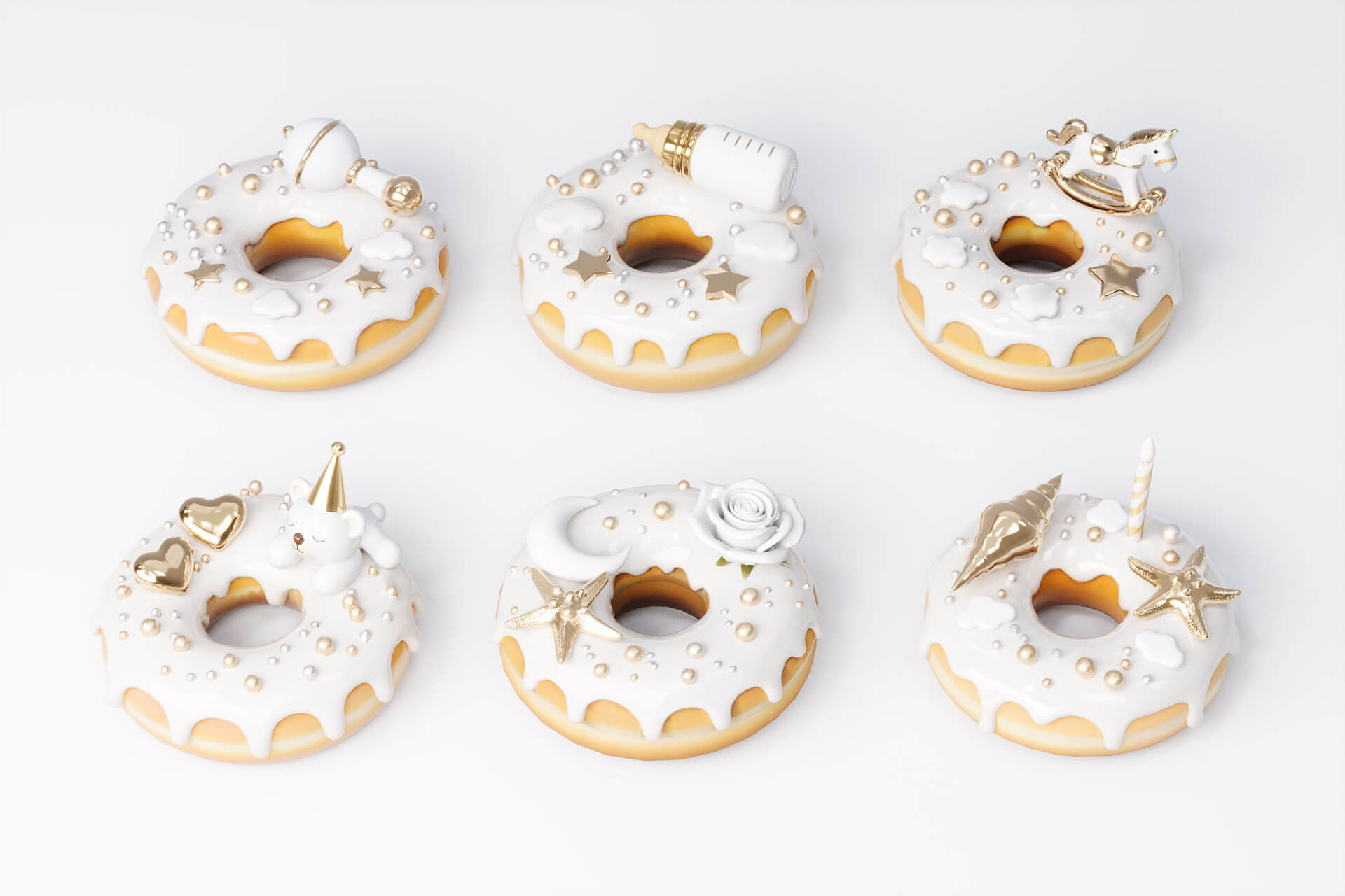 Gold Series Birth Gift Donut Bread 3D Model