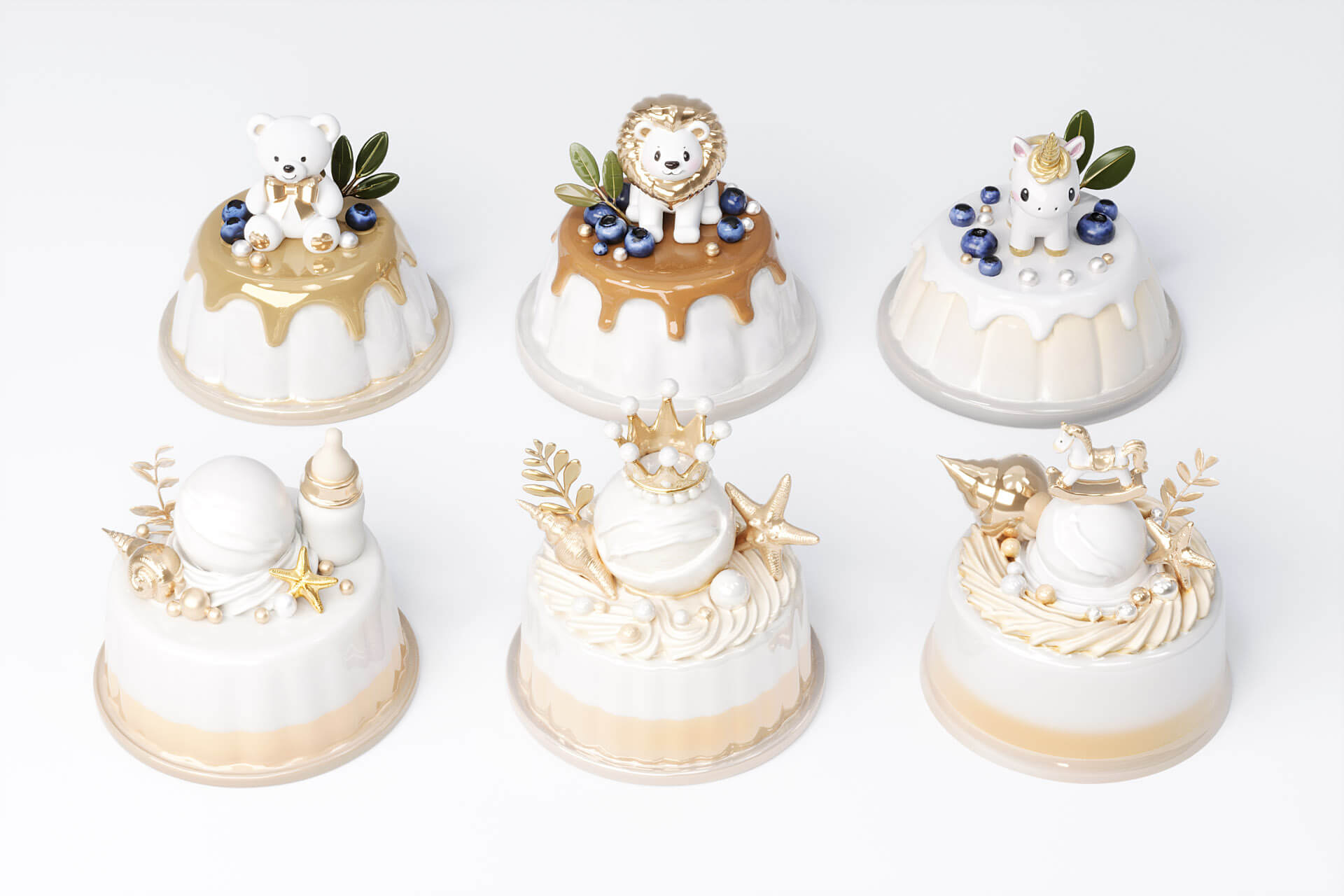 Gold Series Birth Gift Jelly Pudding Cake 3D Model